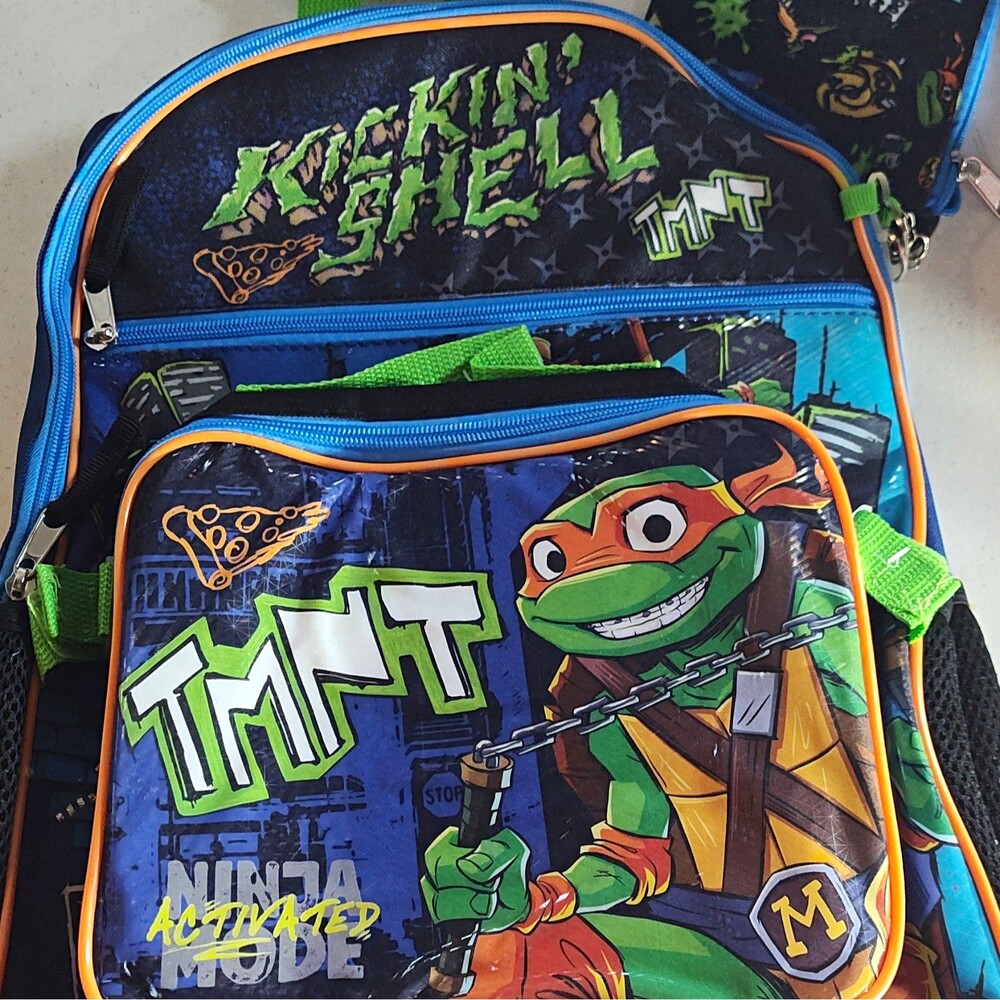 TMNT Michelangelo Kids Backpack Set Pencil Pouch Keychain OSFA 16x12 Blue 1279